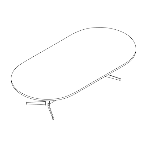 Line drawing of a racetrack-shaped MP Conference Table, viewed from above at an angle.