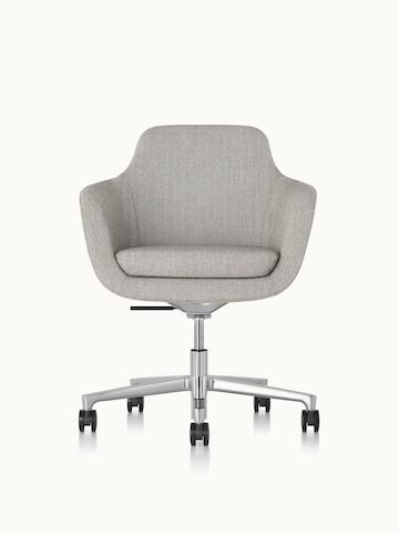 A mid-back Saiba office chair with light gray upholstery and a five-star base, viewed from the front.