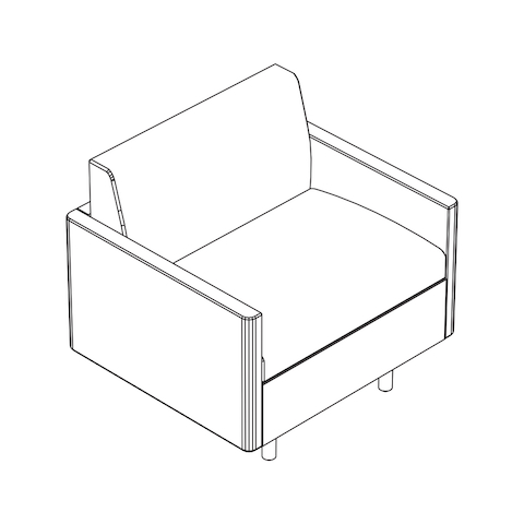 Line drawing of a non-quilted Tuxedo Classic club chair, viewed from above at an angle.