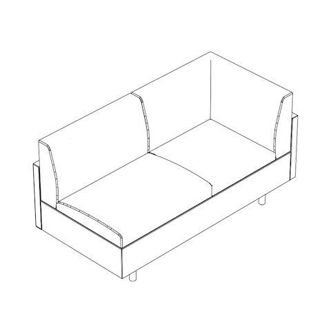 Line drawing of a non-quilted Tuxedo Classic connecting corner settee, viewed from above at an angle.