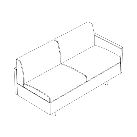 Line drawing of a non-quilted Tuxedo Classic connecting settee, viewed from above at an angle.