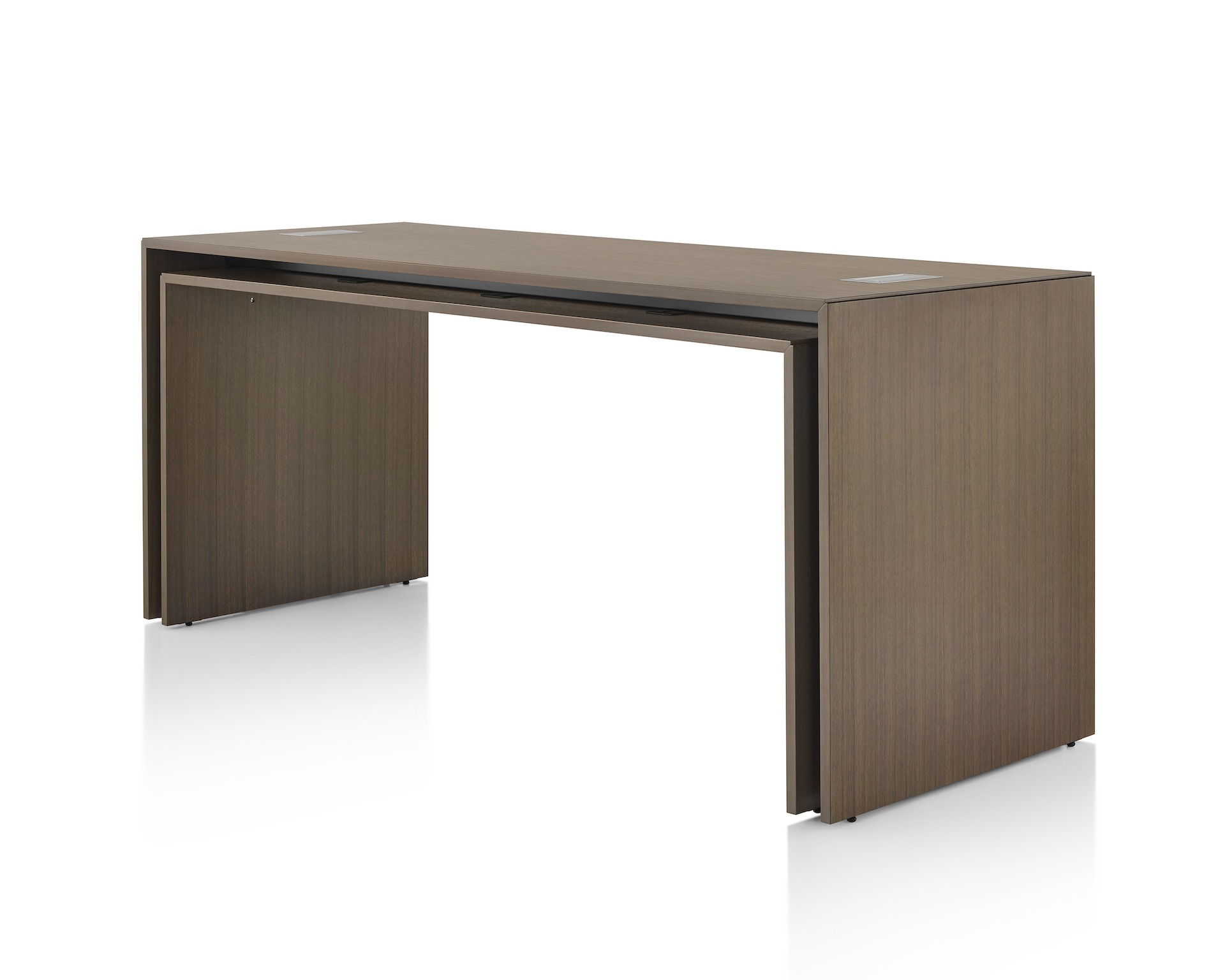 A rectangular Peer Table in a dark wood finish, viewed at an angle.